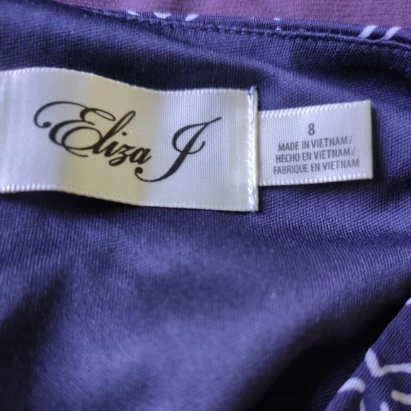Eliza J 3/4 Sleeve Lined Side Ruched Dress Navy/White Size 8 - Picture 5 of 7
